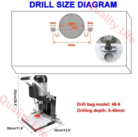 電動ヒンジボール盤 コードレスコンビドリル 木工用ポータブルヒンジボーリングマシン 2880 RPM 深さ0-40mm キャビネットに最適 48-6mm