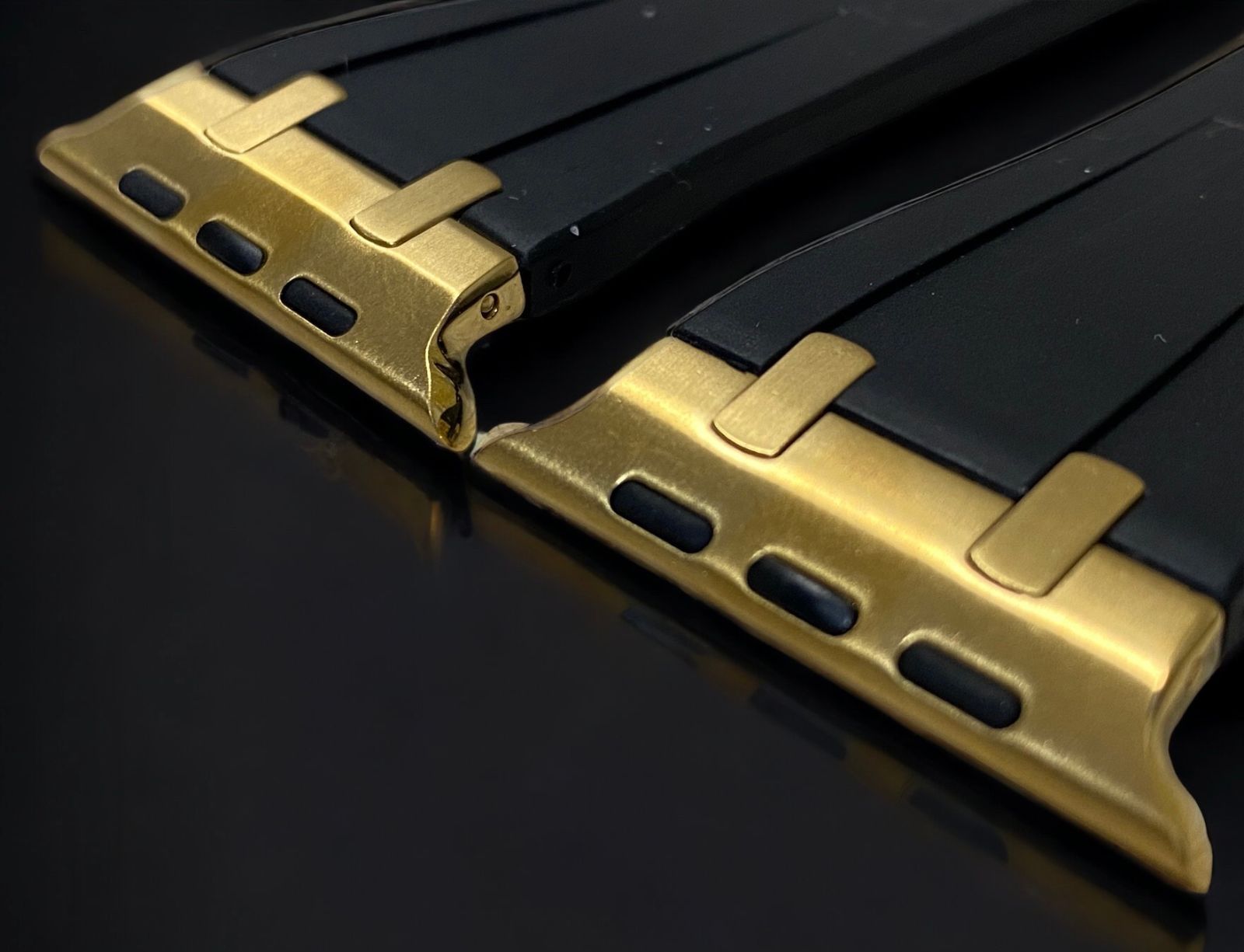 ブラックゴールド Apple Watch バンド ラバーベルト ステンレス316 L メンズ レディース スポーツ 49 mm 45 44 42 41 40 38