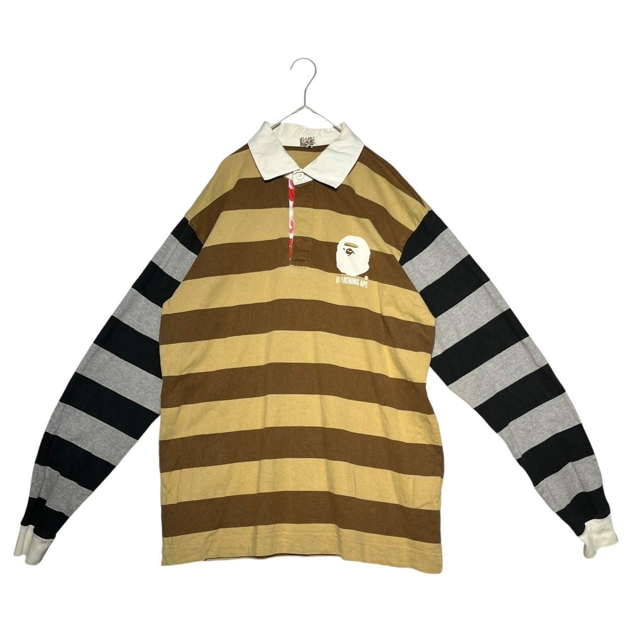 BAPE BY A BATHING APE(ベイプ バイ ア ベイシングエイプ) 00's One point logo switching long  sleeve rugby shirt ワンポイント ロゴ 切替 長袖 ラグビーシャツ ラガーシャツ 猿 L - メルカリ