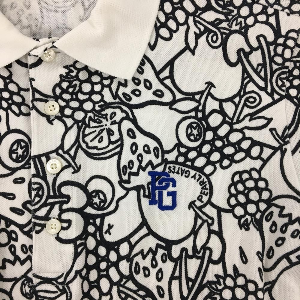 パーリーゲイツ 半袖ポロシャツ 白×ネイビー フルーツ総柄