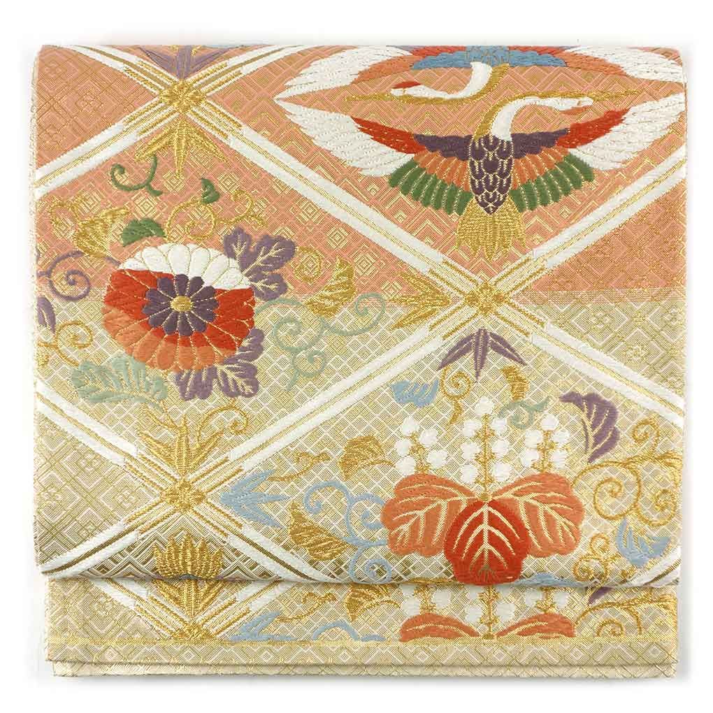 袋帯 リサイクル帯 幅31cm 長さ440cm レディース ぼかし 秋冬春用 正絹（シルク）シルバー やや難 中古袋帯 リサイクル帯 幅31cm 長さ440cm レディース 花柄 秋冬春用