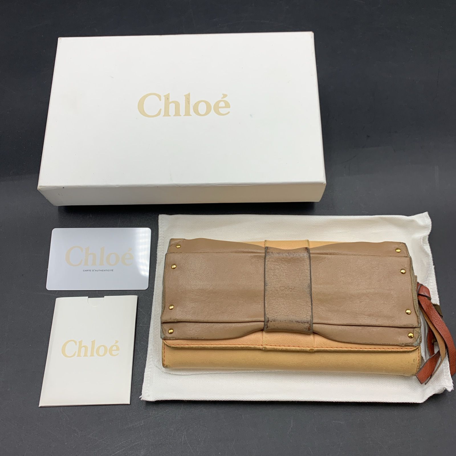 65 Chloe クロエ レザー リボン　長財布 ベージュ