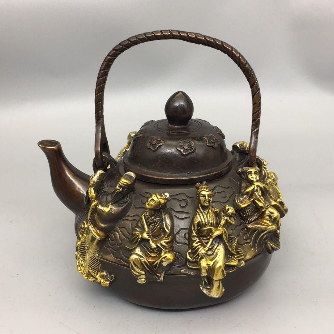 彩花鳥提梁壺 茶壺 茶道具 茶器 工芸品 美術品 置物 彩花鳥提梁壺 茶壺 茶道具 茶器 工芸品 美術品 置物 花鳥持ち梁壺