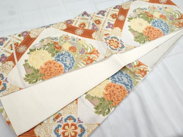 平和屋着物◎六通柄袋帯 唐織 吉祥花文 金糸 正絹 逸品