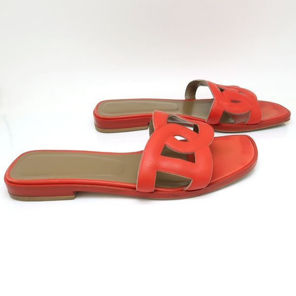 Hermès サンダル アロハ シェーヌダンクル フラット #38 レザー