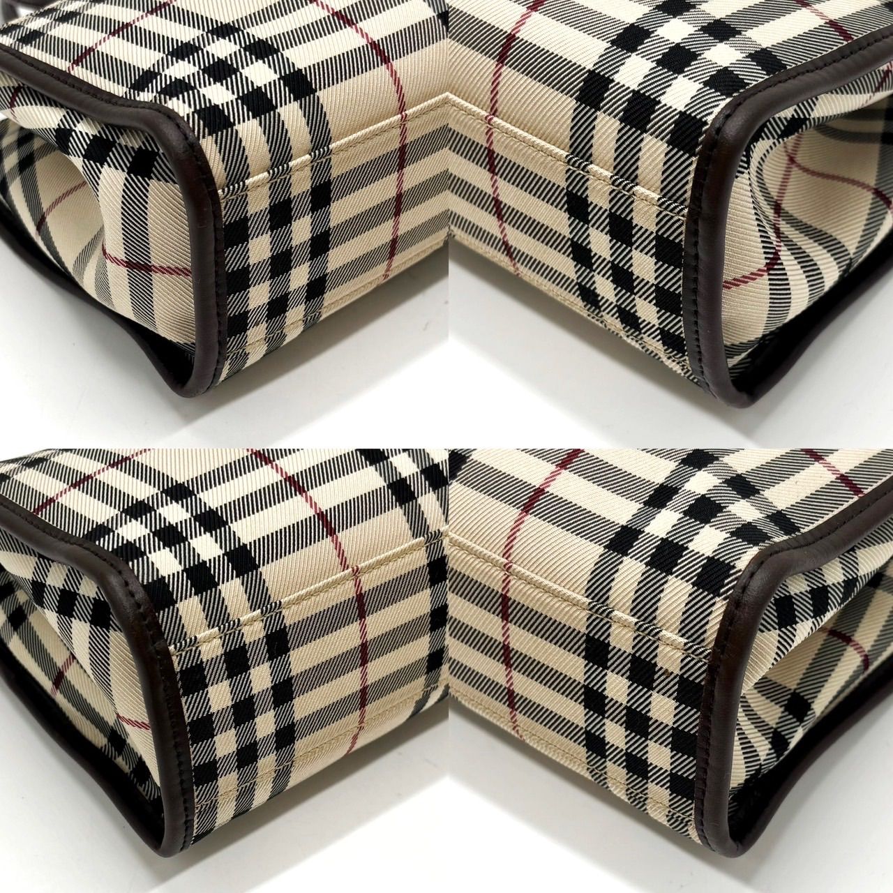 BURBERRY ハンドバッグ 本革 キャンバス ノバチェック ロゴプレート 