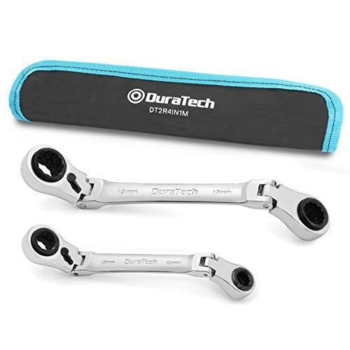 DURATECH ラチェットメガネレンチ フレックスラチェットレンチ 両頭首振型 4-in-1 方向切替可 72ギア CR-V鋼製 鏡面仕上げ 8x10x12x13mm 16x17x18x19mm 収納バッグ付属 2本組
