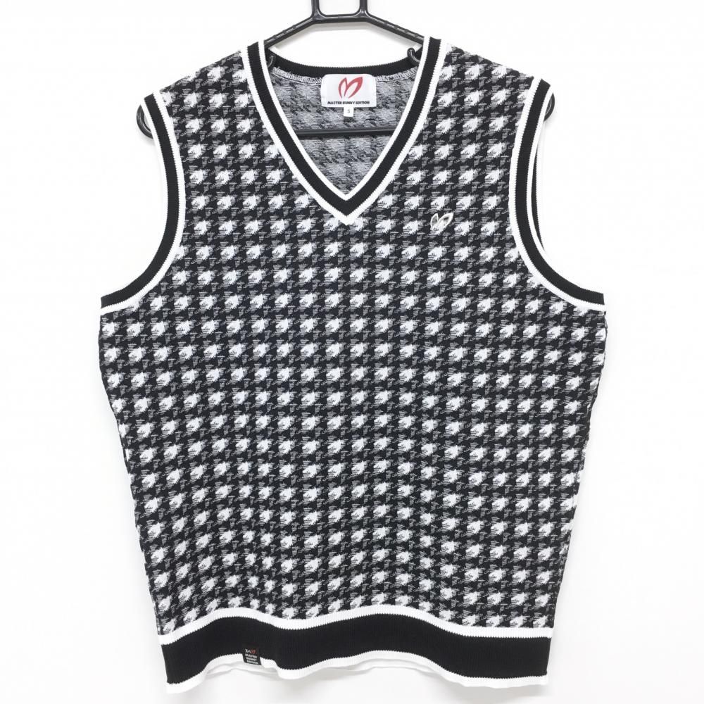 SALE価格【超美品】マスターバニー ニットベスト 黒×白 千鳥格子 裾ロゴ メンズ 5(L) ゴルフウェア MASTER BUNNY EDITION