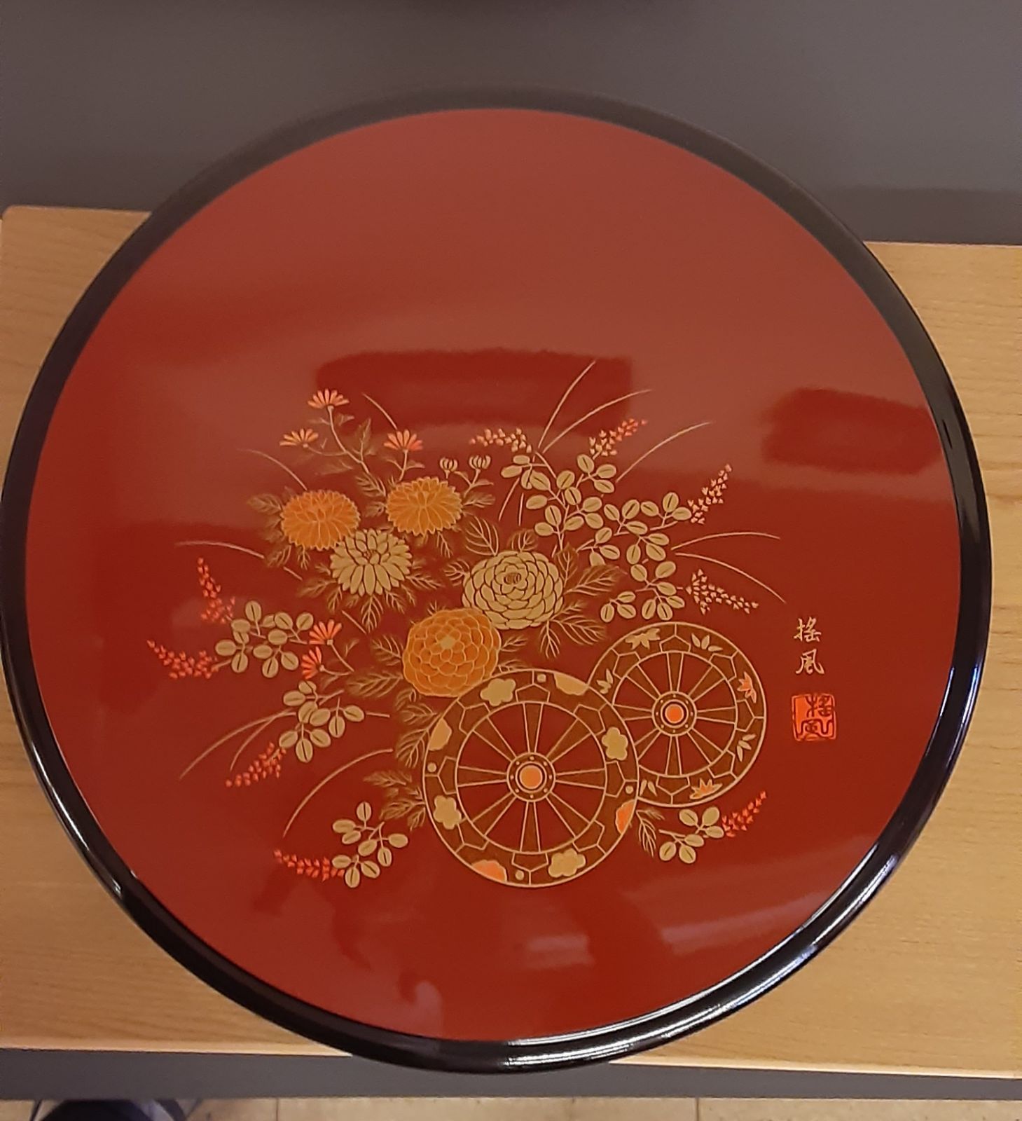 山中漆器 ウレタン塗装 丸重箱 寿司桶 山中塗 花丸春秋5.0三段