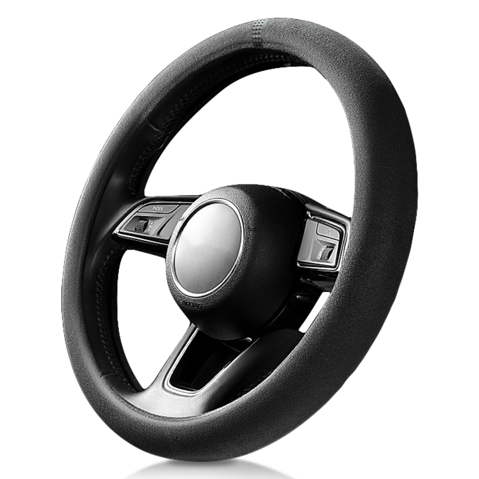 Meliore ハンドルカバー ステアリングカバー スエード Mサイズ M 38cm 車用 車 普通車 軽自動車 滑り止め 汚れ防止 ブラック 黒 [ブラック]