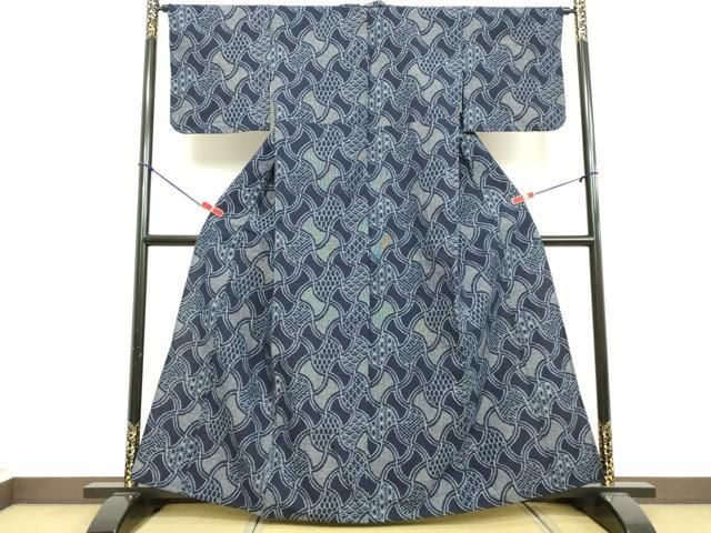 平和屋着物▽久留米絣 単衣 綿 籬文 逸品 DAAQ3615az