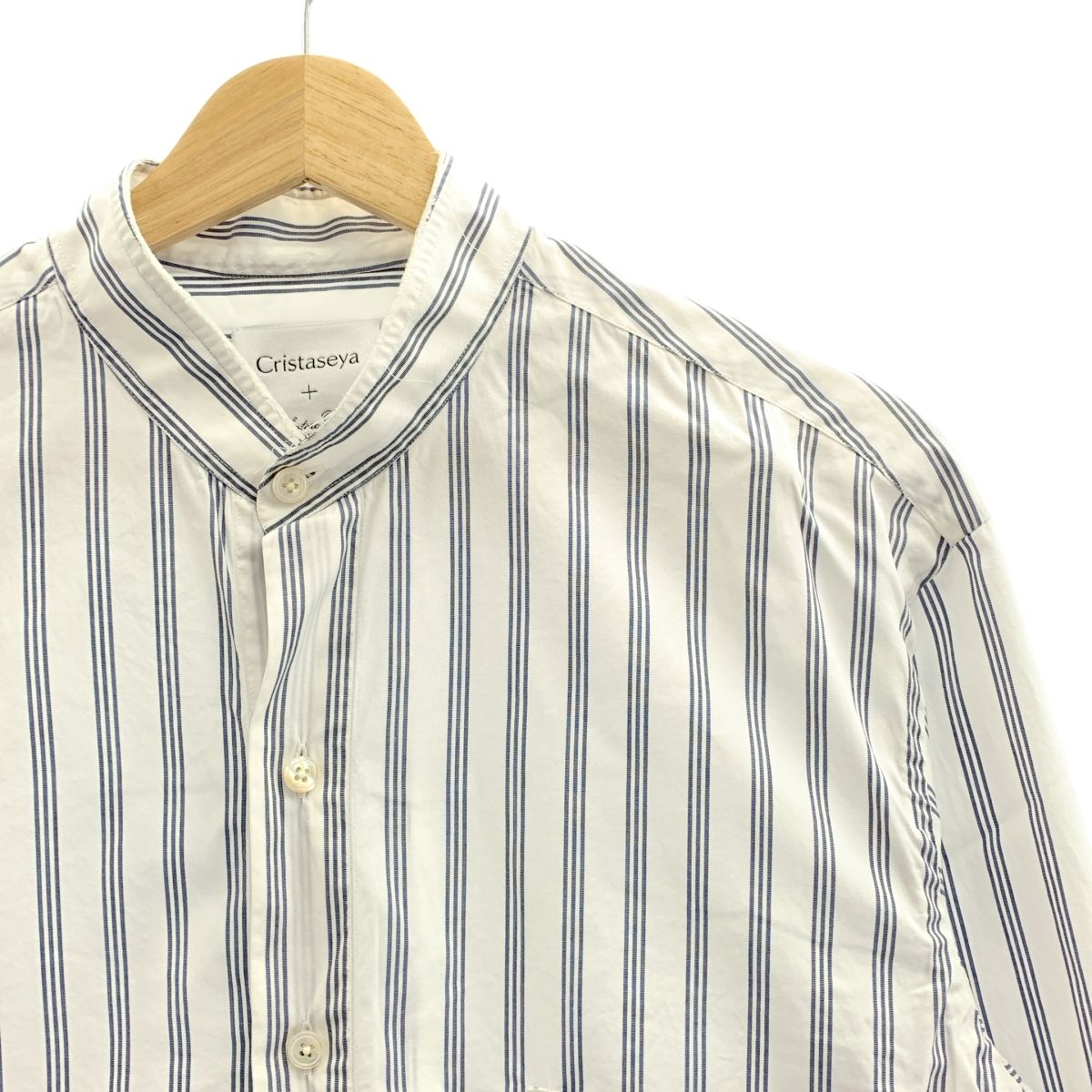 Cristaseya クリスタセヤ Salvatore Piccolo サルヴァトーレピッコロ Mao Shirt ストライプ マオ シャツ 1 ホワイト ネイビー メンズ