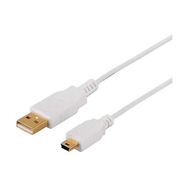 （まとめ）バッファロー USB2.0ケーブル スリムタイプ (A)オス-mini(B)オス ホワイト 1m BSUAMNSM210WH 1本