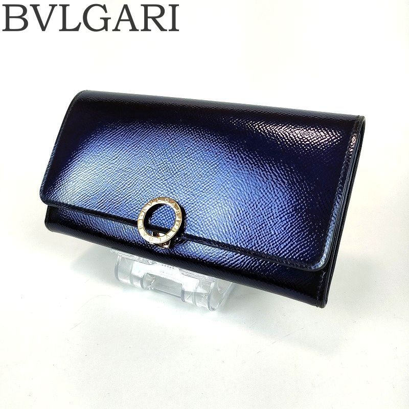ブルガリ 長財布 ブルガリマン サークルロゴ ネイビー ラウンド 美品