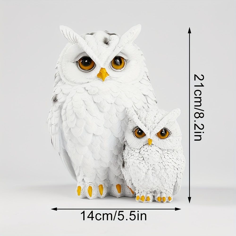 レジン 白フクロウさん ミニチュア 2匹のふくろう 白 鳥の親子 リアル 置物 21cm 樹脂像