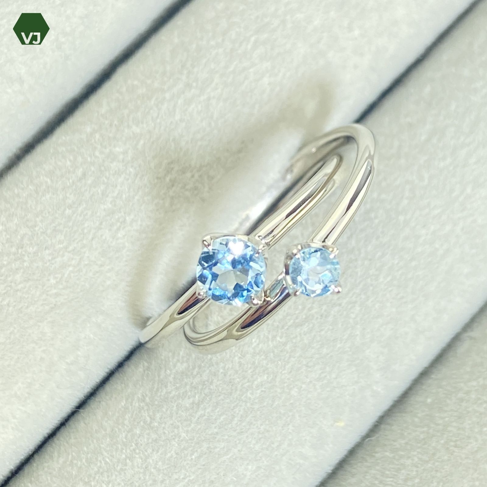 30-06】【4℃】アクアマリン リング 2PC【中古】【PT950】【8号】☆By 