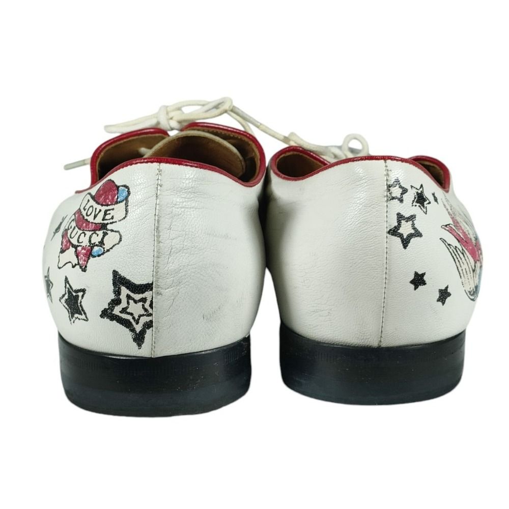 モカシン・デッキシューズ 良品 名作 GUCCI グッチ タトゥーコレクション レザー マーメイドペイント ホールカット シューズ 211712 42EJ 27㎝相当 ホワイト メンズ 古着 中古 USED 上品な見た目