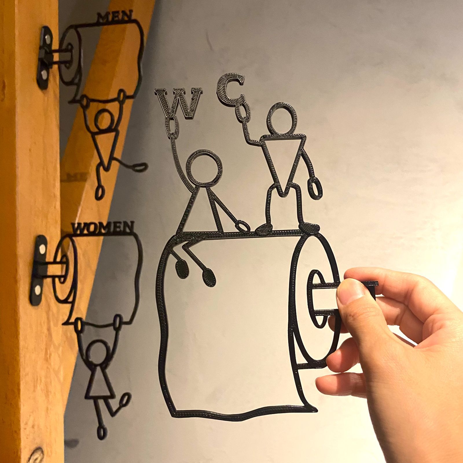 ヴィンテージ　トイレサイン　看板　リバーシブル　面白い表情の男性のフィギュア付き ヴィンテージ トイレサイン 看板 リバーシブル 面白い表情の男性の