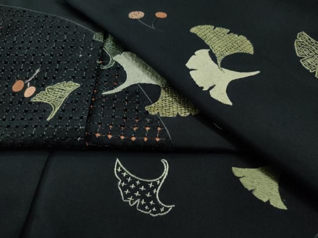 平和屋着物●中国三大刺繍　スワトウ刺繍　訪問着　総刺繍　いちょう　正絹　逸品　CAAS7109yc 平和屋着物○中国三大刺繍 スワトウ刺繍 訪問着 総刺繍 いちょう 正絹