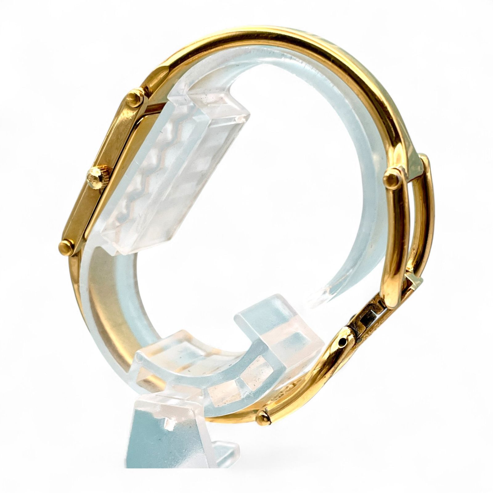 稼働 □ GUCCI グッチ 1500 レディース ゴールド バングル 黒文字盤  