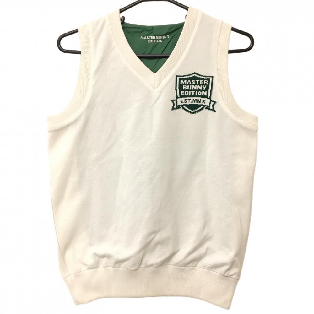 【超美品】マスターバニー リバーシブルベスト グリーン×白 ニット 裏ナイロン  レディース 1(M) ゴルフウェア MASTER BUNNY EDITION
