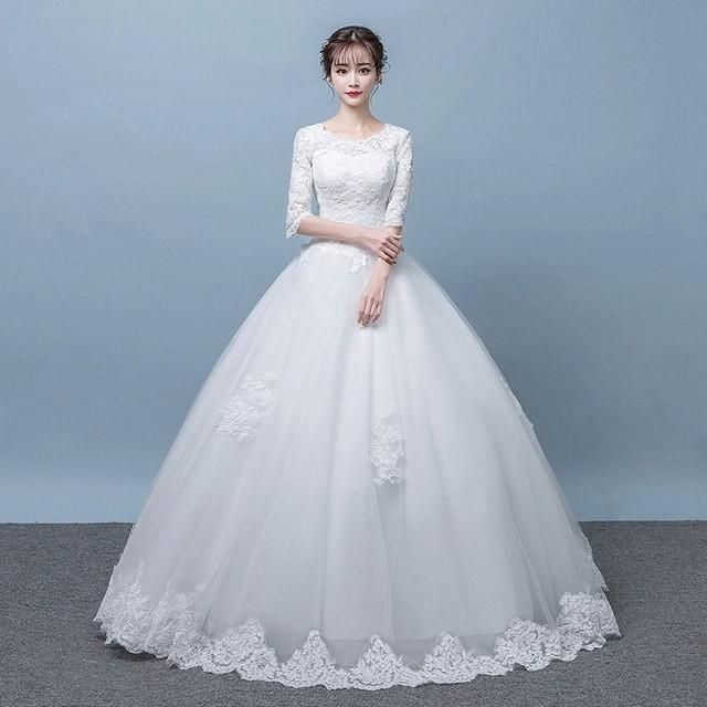 ウェディングドレス 袖あり レース Aラインドレス 結婚式 花嫁 ブライダルドレス ロング丈 披露宴 ホワイトドレス プリンセス Gtx4681