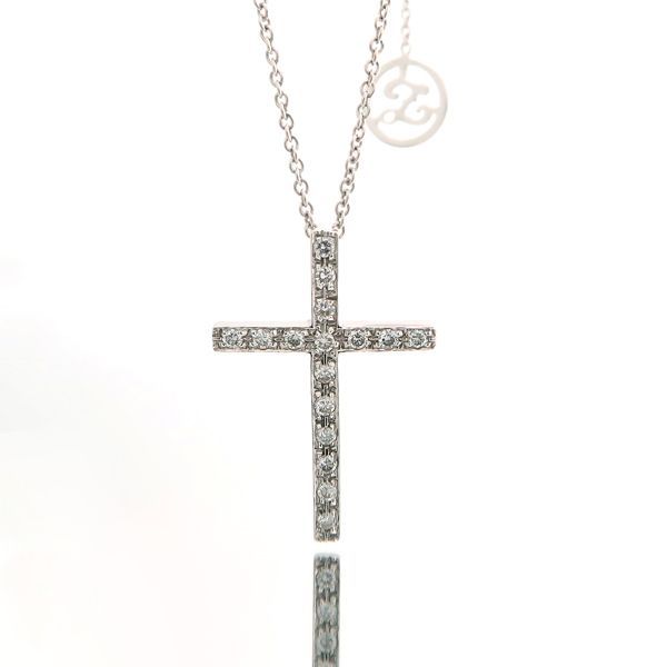 Zoccai ダイヤモンド クロス ネックレス 750 十字架 K18WG ホワイト  