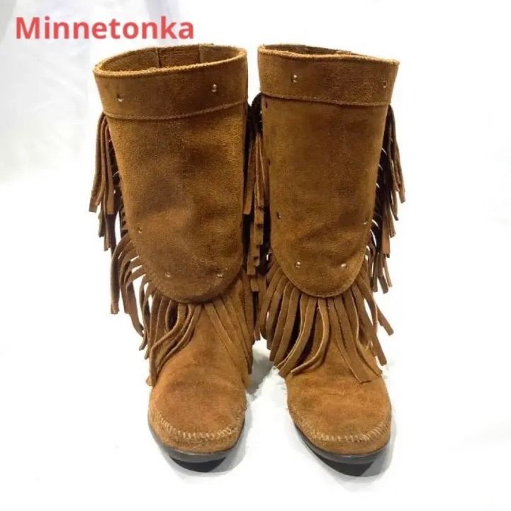 ミネトンカ フリンジ付き スウェード モカシンロングブーツ Minnetonka