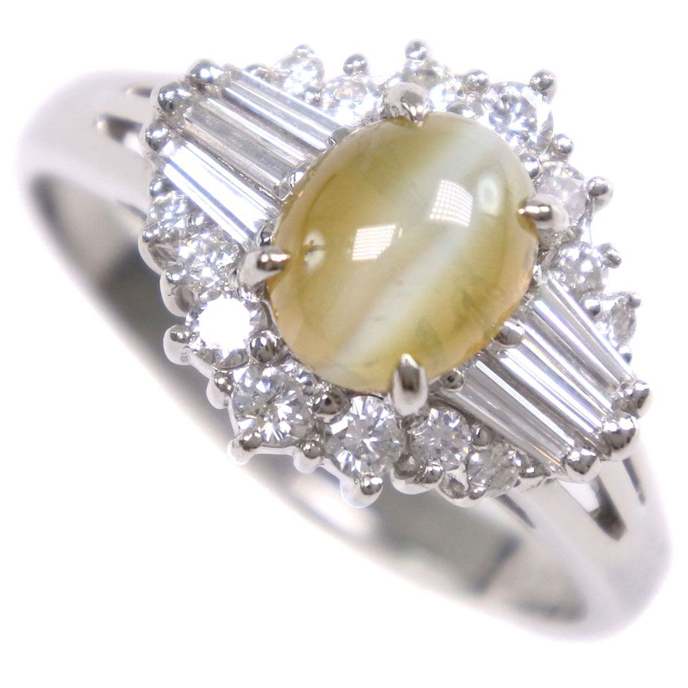 Pt900プラチナ×クリソベリルキャッツアイ×ダイヤモンド 12.5号 1.53