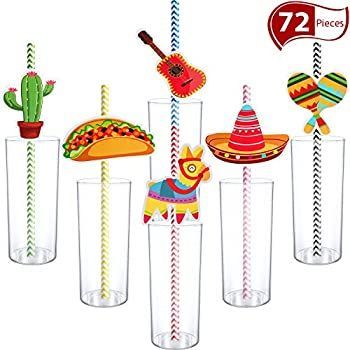 Cinco De Mayo Fiesta ペーパーストライプストロー 72個入り メキシカンストロー 楽しいフィエスタタコパーティー用品 ルアウイベント写真小道具