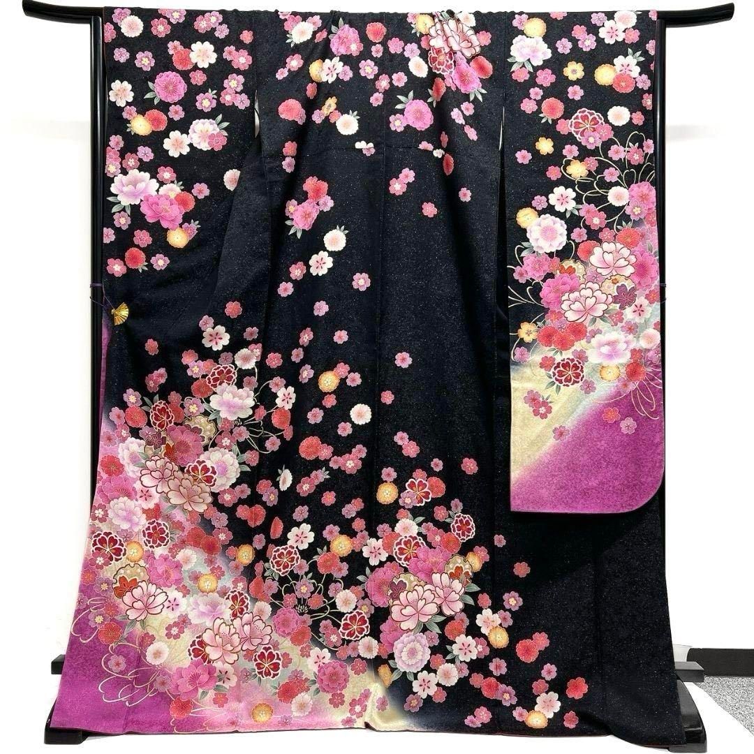 銀通し　金駒刺繍　金彩　牡丹　桜花　振袖　成人式 晴れの日 着物 032a p 銀通し 金駒刺繍 金彩 牡丹 桜花 振袖 成人式 晴れの日 着物 032a p