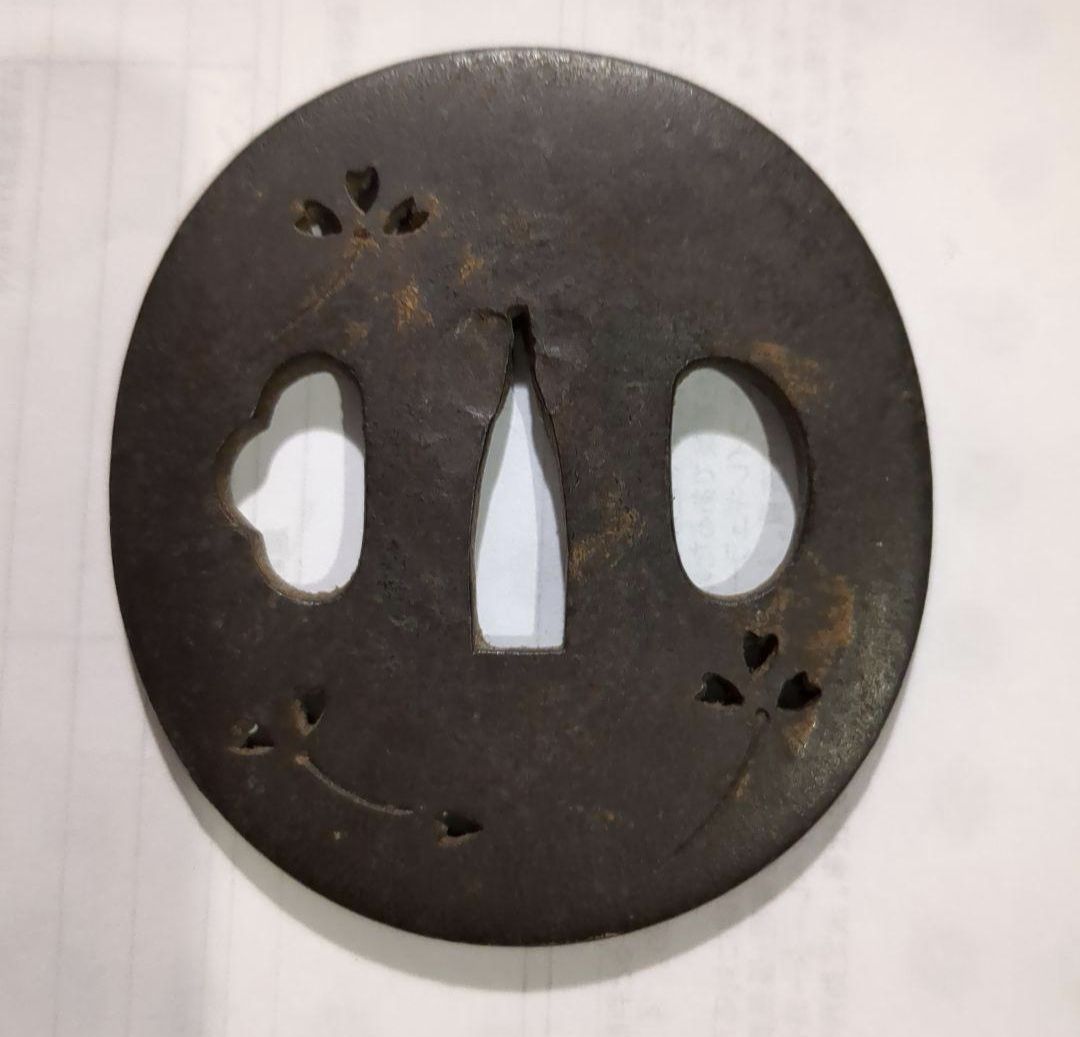 鍔 小 無銘 笹透かし 象嵌カスレ