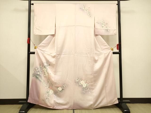 平和屋着物○訪問着 手描き 枝花に休み鳥 暈し染め 正絹