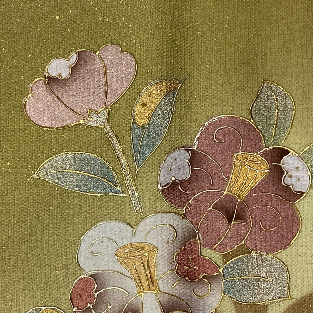 名古屋帯 美品 秀品 草花 金銀彩 黄土色 正絹 中古 名古屋帯 美