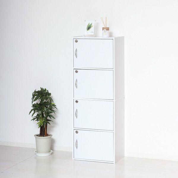 鍵付き4段ボックスR ホワイト 組立式