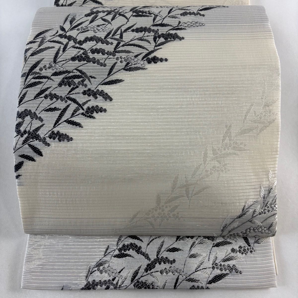 袋帯 美品 秀品 夏帯 絽 葉と実 箔 クリーム 六通 正絹 【中古