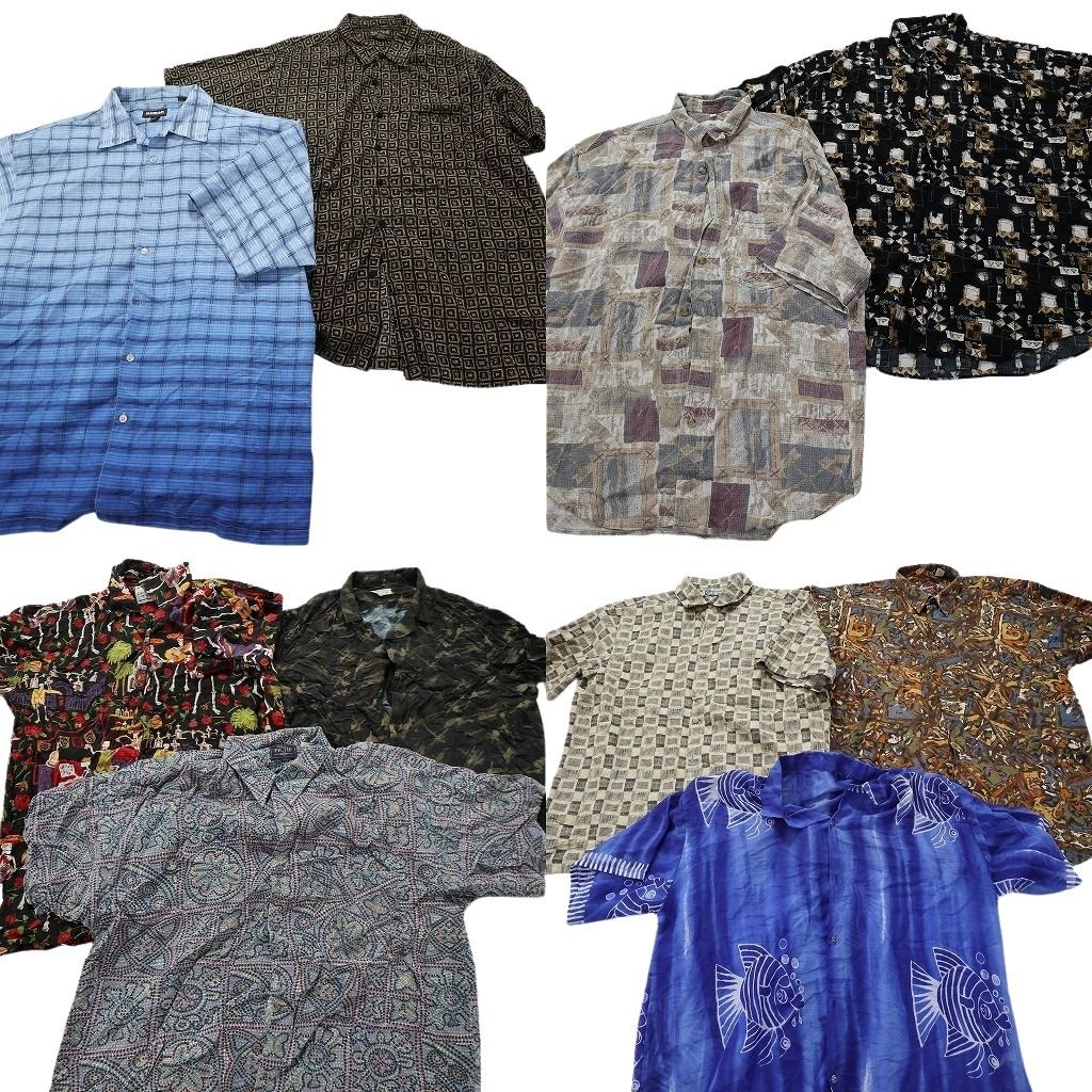 古着卸 総柄 半袖シャツ 10枚セット メンズ Ｌ |XL 魚 マルチ ボックスシルエット グラデーション 古着 NA3048