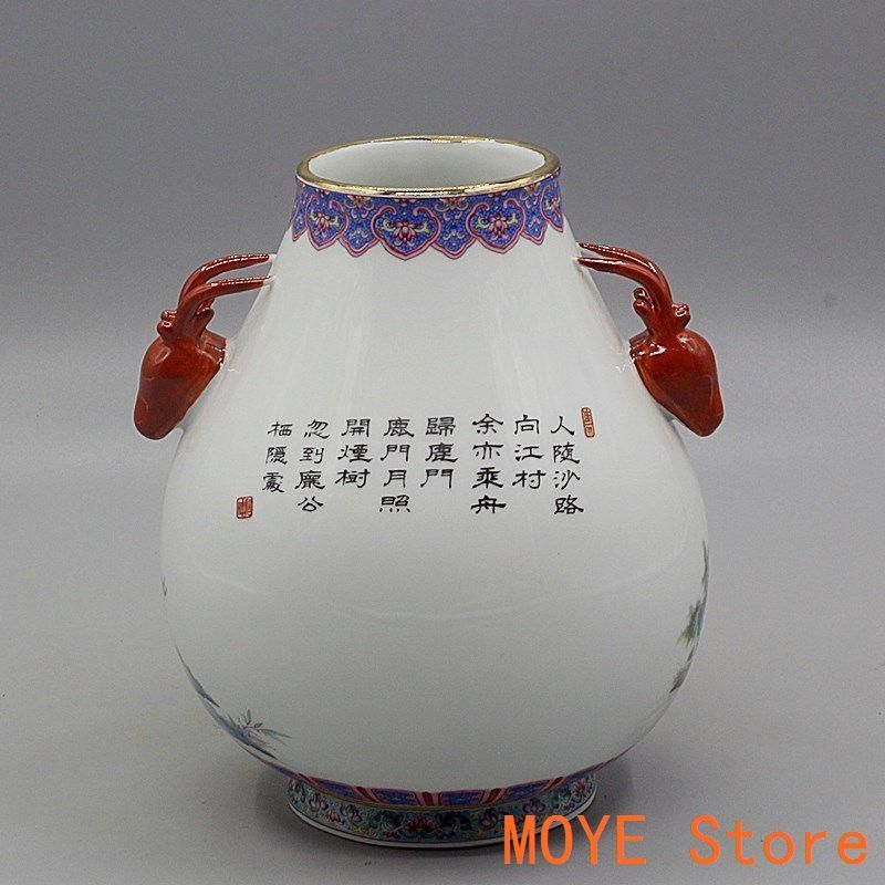 中国美術 両耳鹿頭福筒 開運 風水招財 陶磁器 装飾品 現代工芸品 美術品 置物 中国美術 両耳鹿頭福筒 開運 風水招財 陶磁器 装飾品 現代工芸品