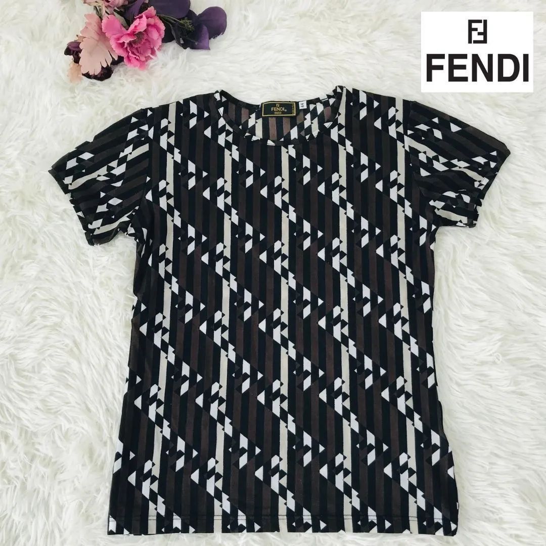 フェンディ FENDI ズッカ柄 Vネックポロシャツ 総柄 半袖 44