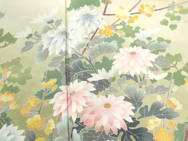 平和屋着物○十日町友禅作家 阿部佳雪 訪問着 枝花文 暈し染め 金彩