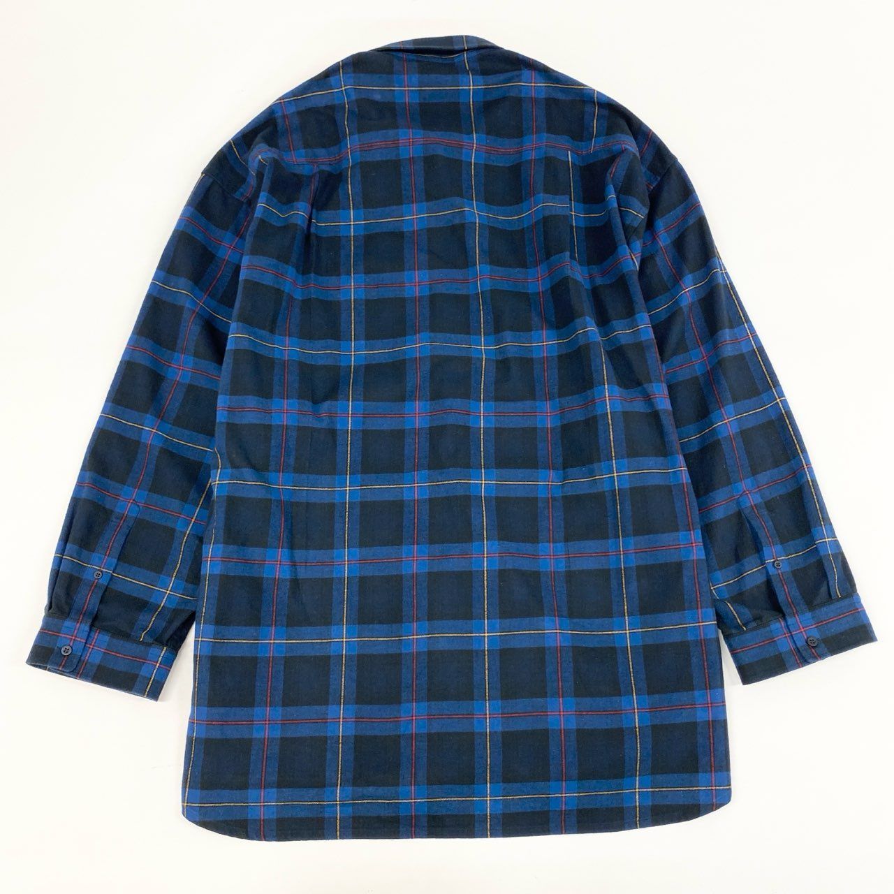 BALENCIAGA フード付きシャツ ネイビー・チェック サイズ2 BALENCIAGA バレンシアガ 22AW Check Flannel Hooded Shirt