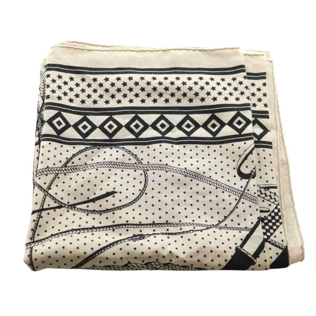 エルメス HERMES Fouets et Badines 鞭とグリップ カレ140 カレジェアン スカーフ ストール ベージュ 黒 ブラック AQ OS OH