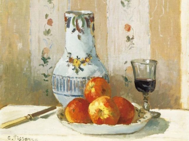 真作】絵画 村岡大洋 油彩6号 果物と水差し リンゴとぶどうの静物