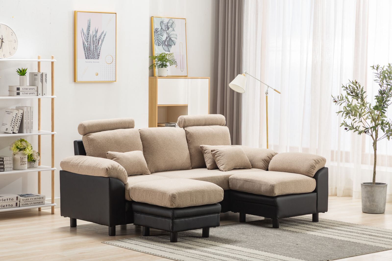 ソファー ソファハイバック ファブリック弾力 L字三人掛け