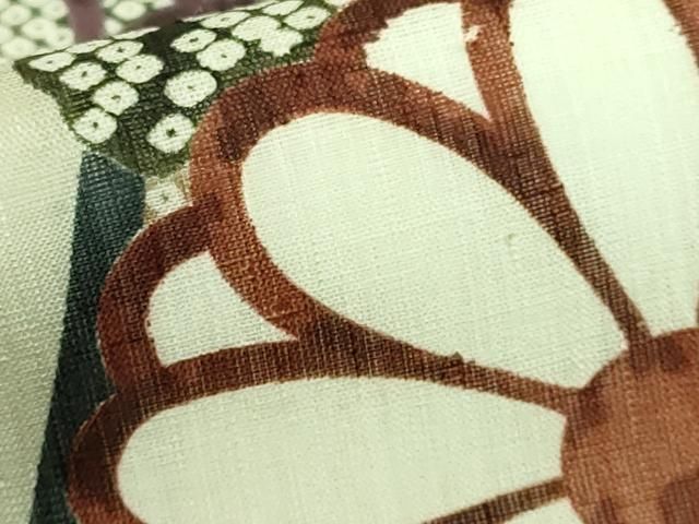 平和屋本店□極上 夏物 摺型友禅 京都 多ち花 九寸名古屋帯 生紬地 菊