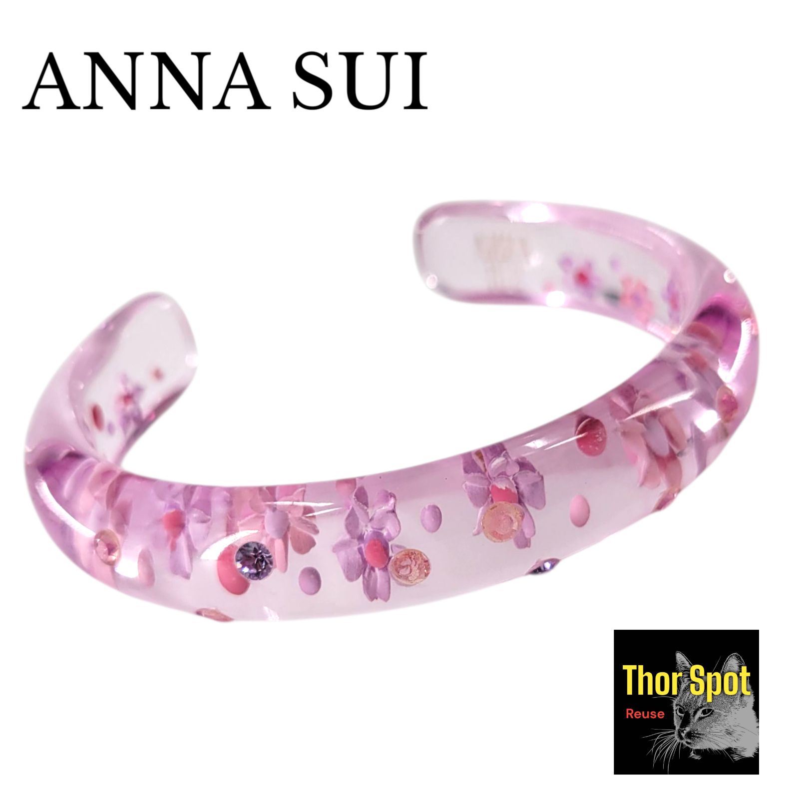 美品】ANNA SUI アナスイ クリアバングル ピンク 花柄 フラワー ライン 