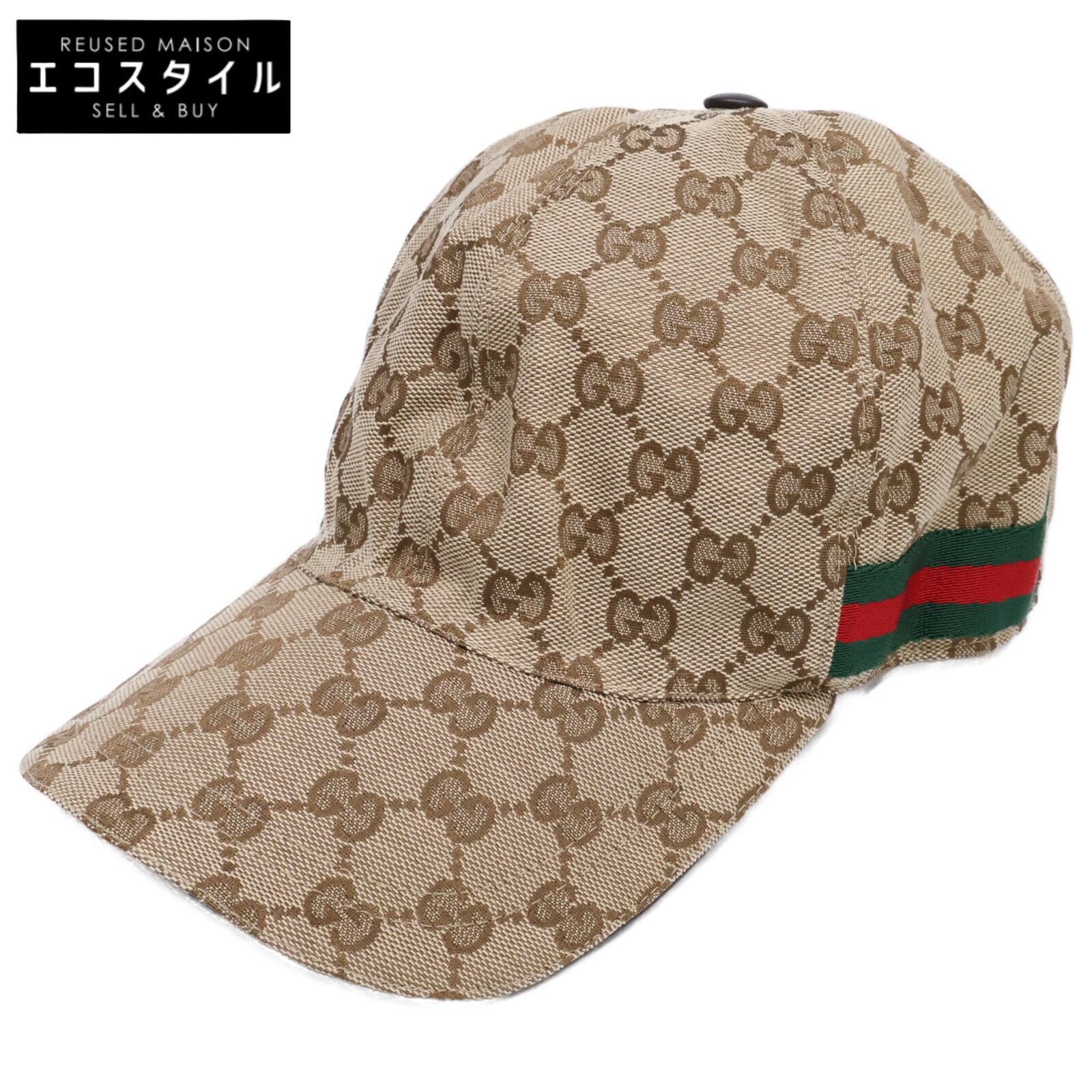 極美品  グッチ 帽子　Ｍキャップ   GG キャンバス GUCCI グッチ 200035 KQWBG ウェブ ストライプ付き GGキャンバス