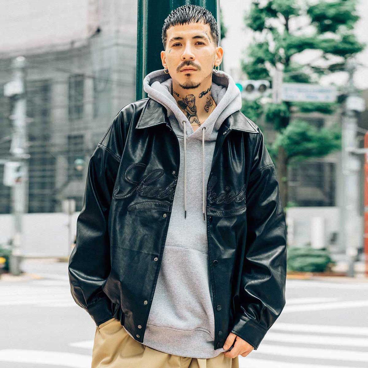 2023AW】Subciety サブサエティー FAKE LEATHER JKT (BLACK) フェイク