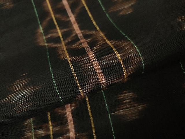 平和屋着物▽黄八丈 紬 単衣 綾織 縞 正絹 逸品 DAAX3028az