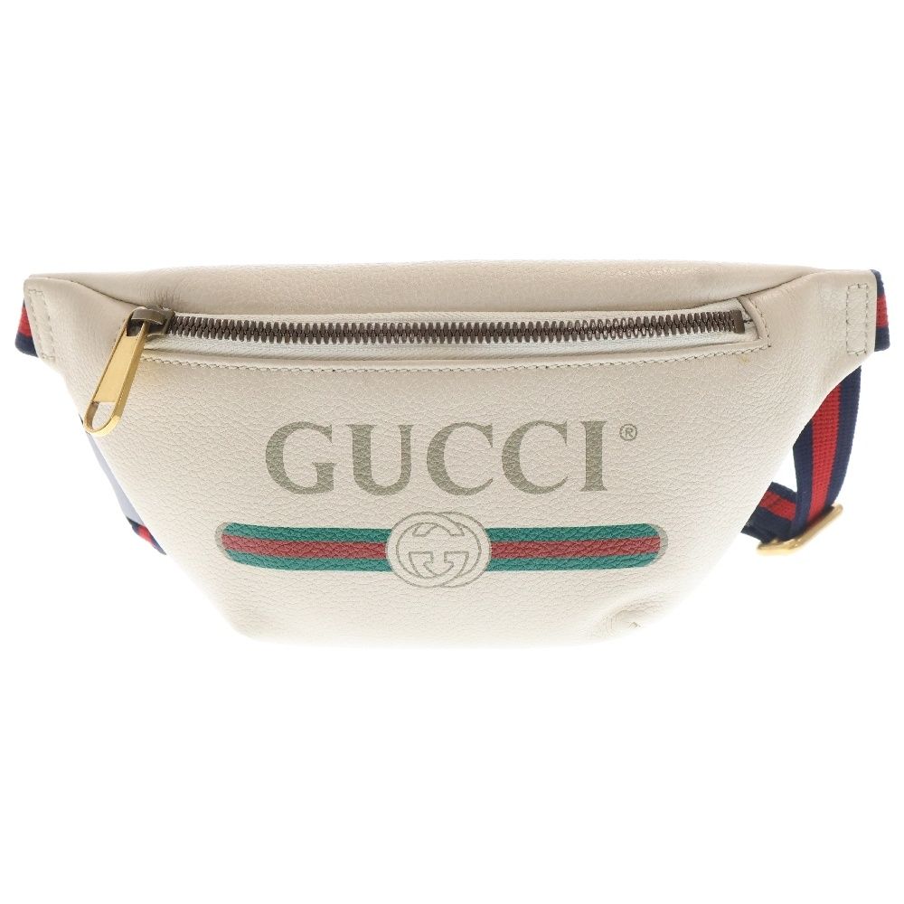 GUCCI (グッチ) ロゴプリント ボディバッグ レザー ウエストバッグ
